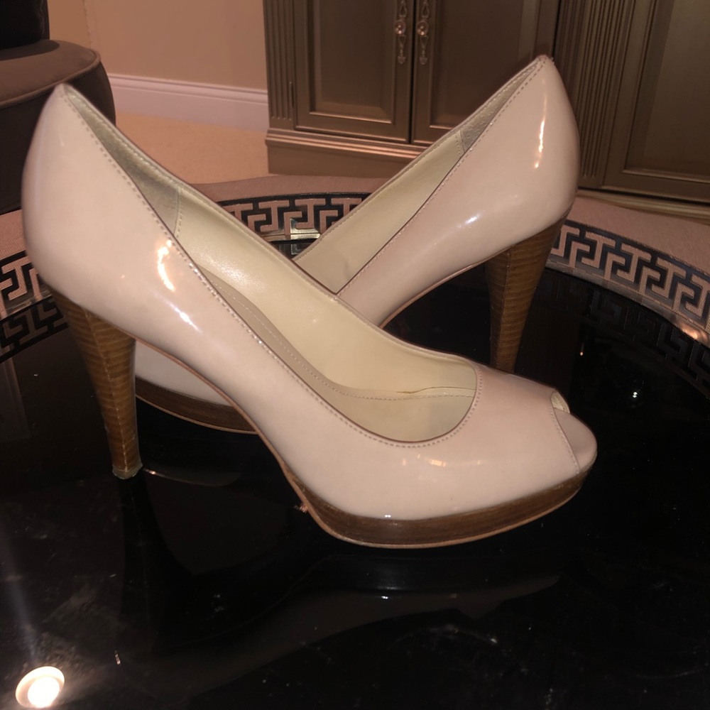 Calvin Klein Peep Toe Nude and Brown Heels